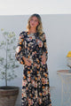 Sheyne Maxi Dress - Long Balloon Sleeve Elasicated Waist A Line Dress in Autumn Print