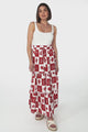 Billy Maxi Skirt - Tiered Crochet Insert Skirt in Flux Print Red