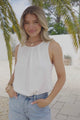Genevieve Top - Crew Neck Sleeveless Linen Blend Top in White