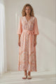 Abbey Maxi Dress - V Neck Long Sleeve Button Down with Pockets and Belt in Jolie Print