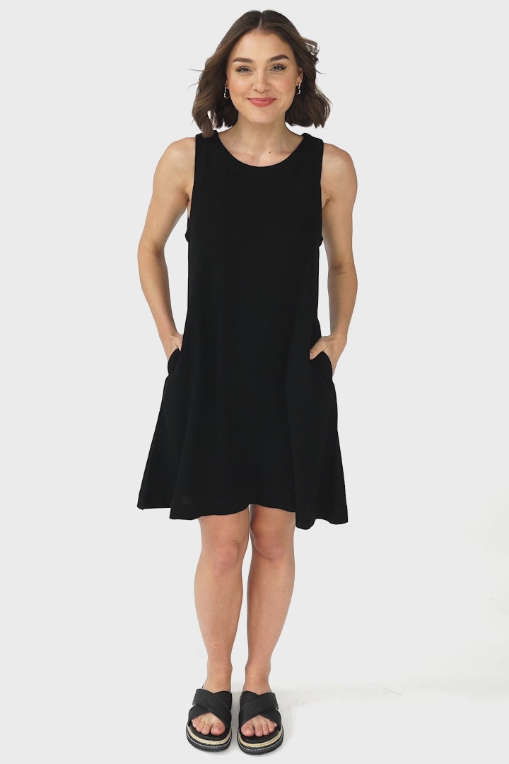 Marcelly Mini Dress - Sleeveless Linen Blend Shift Dress in Black