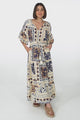 Rae Maxi Dress - Buttoned Bodice Pull Waist A Line Dress in Alphy Print