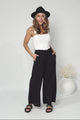 Armon Pants - Paper Bag Waist with Tie Wide Leg Pants in Black