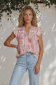 Avril Blouse - Frill Cap Sleeve Button Down Cotton Blouse in Alani Print