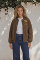 Brixton Jacket -  Round Neck Quilted Bomber Jacket with Zipper & Snap Button Closure in Khaki