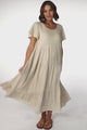 Allegra Midi Dress - Relaxed Asymmetric Tiered Linen Smock Dress in Oat