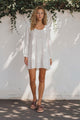 Perinni Mini Dress - Round Neckline Dress with long Sleeves in White