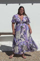 Glades Maxi Dress - V Neck Shirred Waist A Line Dress in Kamara Print Lilac