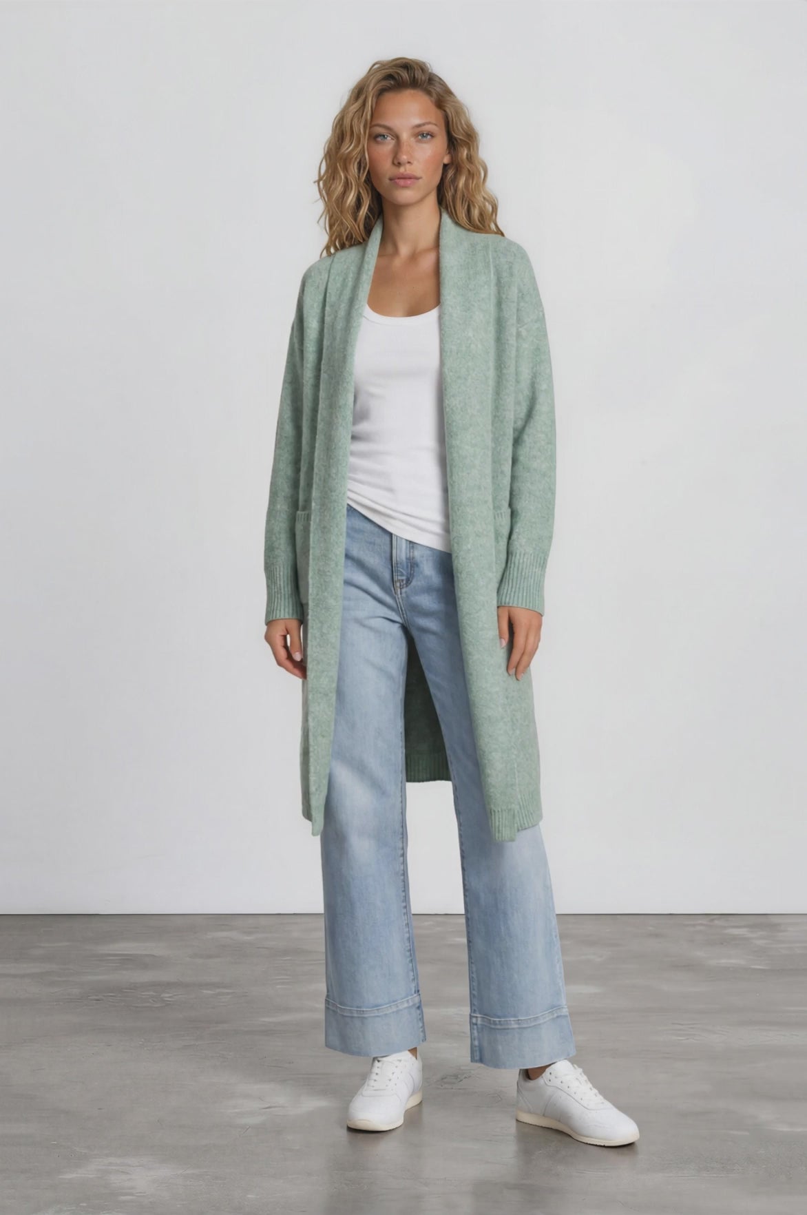 Crimson Cardigan - Ribbed Longline Knit with Long Sleeves Green