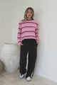 Brady Top - Crew Neck Relaxed Long Sleeve Cropped Tee in Pink Stripe