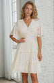 Nessie Mini Dress - Lace Trim Tiered Dress with Flutter Sleeves in Cream