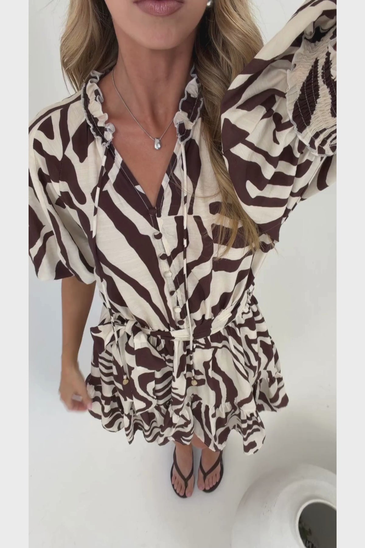 Bonnie Mini Dress - V Neck A-Line Mini Dress in Toti Print