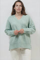 Nikita Jumper - Thick Ribbed V-Neck Knit with Side Split Hemline in Green