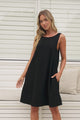 Corvina Mini Dress - Round Neck Swing Dress with Low Back Tie Detail in Black
