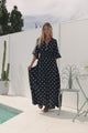 Alba Maxi Dress - Buttoned Bodice A Line Dress in Parisian Polka Navy