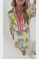 Khalid Maxi Dress - V neck Long Sleeve Maxi Dress in Vacation Print