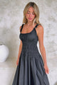 Loyola Maxi Dress - Shirred Bodice Sun Dress with Side Split in Black