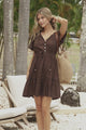 Brownie Mini Dress - Lace Trim Drawstring Waist Dress with Short Sleeves in Chocolate