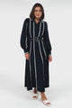 Monty Maxi Dress - Contrast Detailing Button Down Dress with Belt in Navy