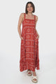 Bailie Maxi Dress - Rick Rack Detailed Sun Dress with Pockets Astra Print in Rust