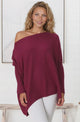 Belinda Knit Top - Boat Neckline Boxy Batwing Top in Burgundy