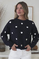 Hartley Jumper - Crew Neck Embroidered Heart Motif Knit in Navy