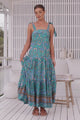 JAASE - Marley Maxi Dress: Tie on Shoulder Straps Tiered A Line Dress in Ventura Print