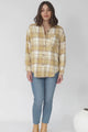 Bradshaw Shacket - Scoop High Low Checkert Shirt Jacket in Yellow