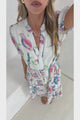 Andrea Midi Dress - Tiered Mandarin Collar Shirt Dress with Belt in Lazuli Print