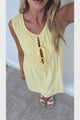 Della Mini Dress - Round Neck Tie Up Bodice Sleeveless Dress in Yellow