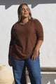 Allegra Knit Top - Crew Neck Curved Hem Box Silhouette Top in Chocolate
