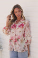 Alyce Shirt  - Mandarin Collar Cut Out Detailed Sleeve Button Down in Distraction Print