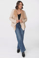 Newton Crop Jacket - Faux Fur Lined Suede-Like Waterfall Jacket in Beige