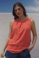 Genevieve Top - Crew Neck Sleeveless Linen Blend Top in Orange