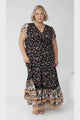 JAASE - Carmen Maxi Dress: Butterfly Cap Sleeve Button Down A Line Dress with Lace Trim in Eternity Print