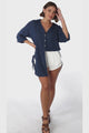 Beachly Shirt - Folded Collar Button Down Relaxed Shirt In Navy