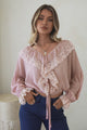 Mallin Blouse - Cascading Ruffles and Lace Crop with Balloon Sleeves in Pink