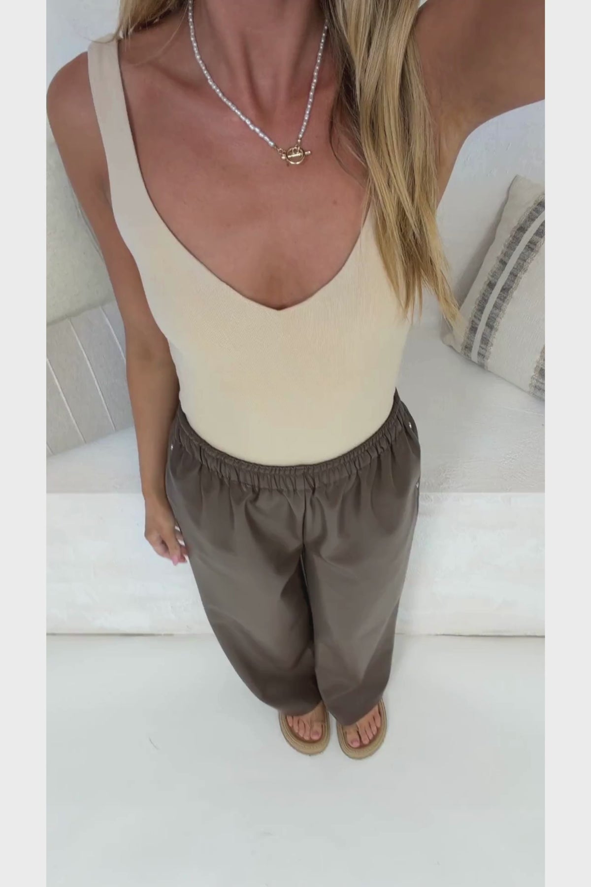 Delos Pants - Wet Look PU Leather Wide Leg Pants in Chocolate