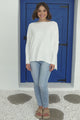 Belinda Knit Top - Boat Neckline Boxy Batwing Top in White