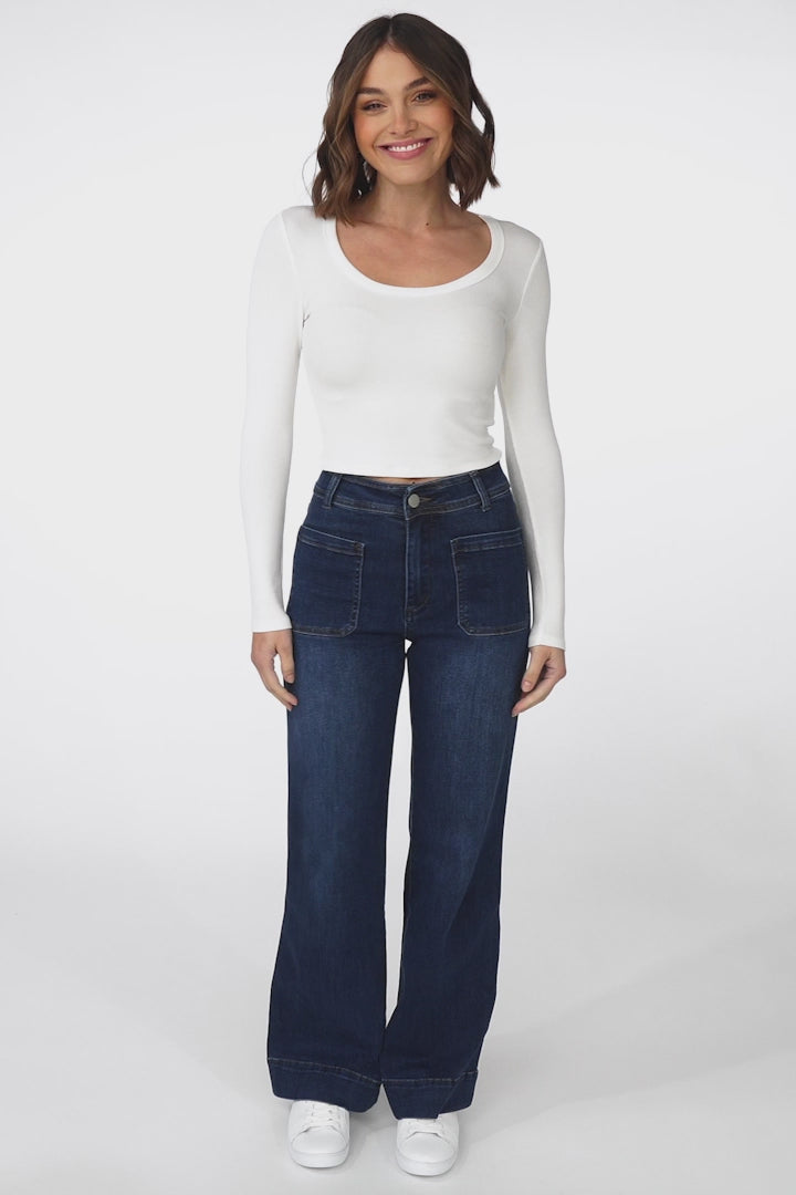 Dorothy Top - Scoop Neck Long Sleeve Ribbed Crop in White