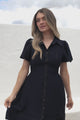 Byella Mini Dress - Collared Button Down Contrast Stitched Dress with Pockets in Navy