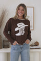 Loretta Jumper - Crew Neck Cowgirl Motif Knit in Chocolate