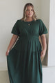 Maeana Maxi Dress - Short Balloon Sleeeve Elasticated Waist A Line Dress in Emerald