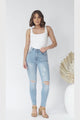 Joyce Jeans - Distressed Ripped Knee Skinny Leg Jeans in Light Denim