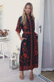 Kally Midi Dress - Collared Shirt Dress with Matching Waist Tie in Alexys Print