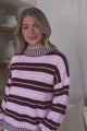 Sylvan Jumper - Mock Neck Striped Ribbed Hem Knit in Pink/Wine