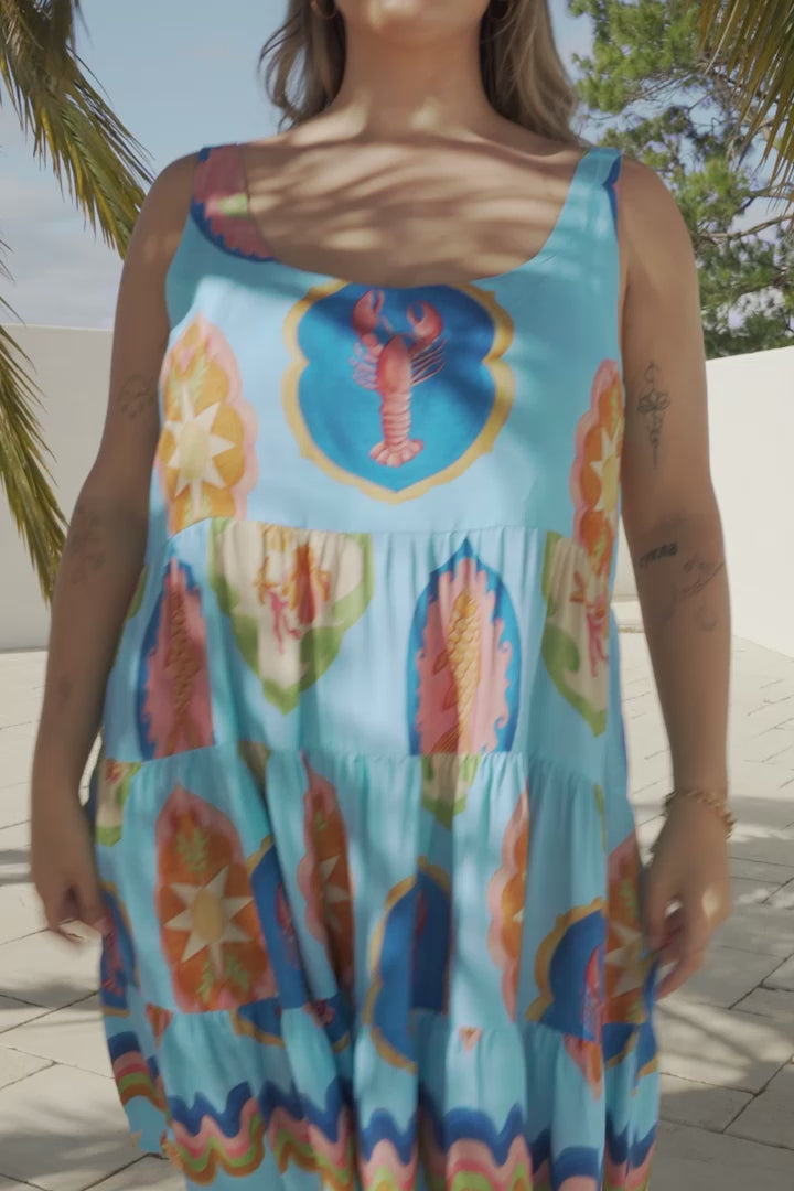 Benni Mini Dress - Scoop Neckline Tiered Sun Dress in Boardwalk Print