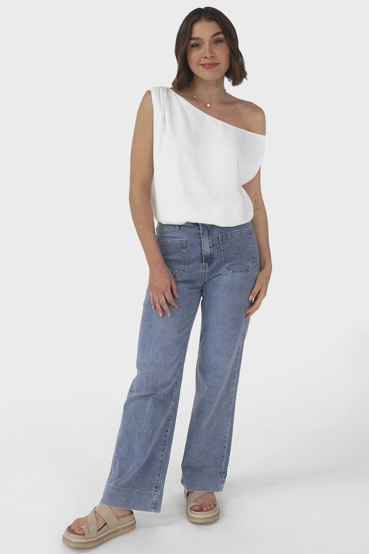 Rielle Top - One Shoulder Aysmmetric Bodysuit in White