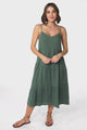 Rinley Midi Dress - Adjustable Strap Tiered Dress in Forest Green
