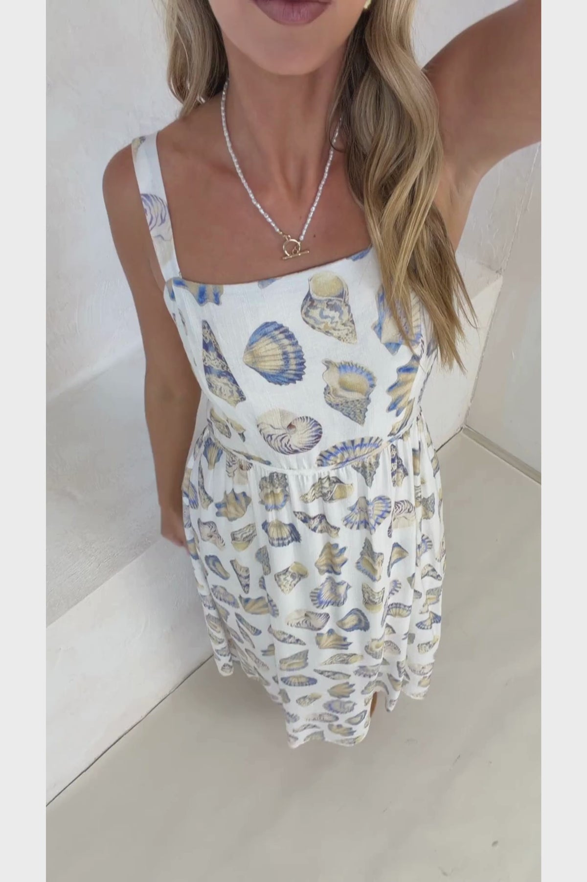 Lexah Maxi Dress - Embroidered A Line Dress with Pockets in Scallina Print Blue